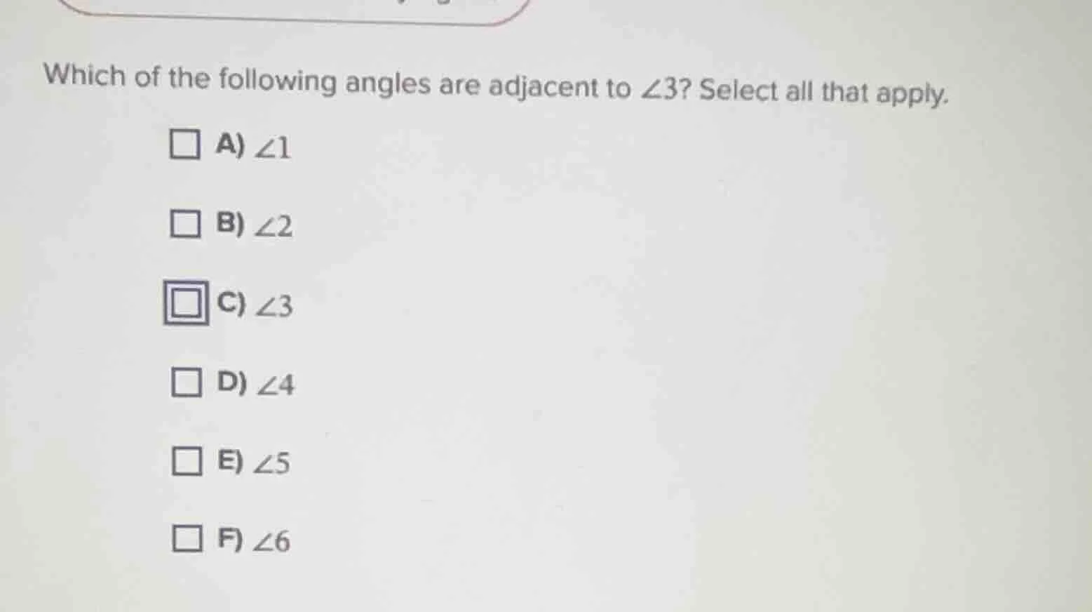 which of the following angles are adjacent to $\\angle 3$? select all t…