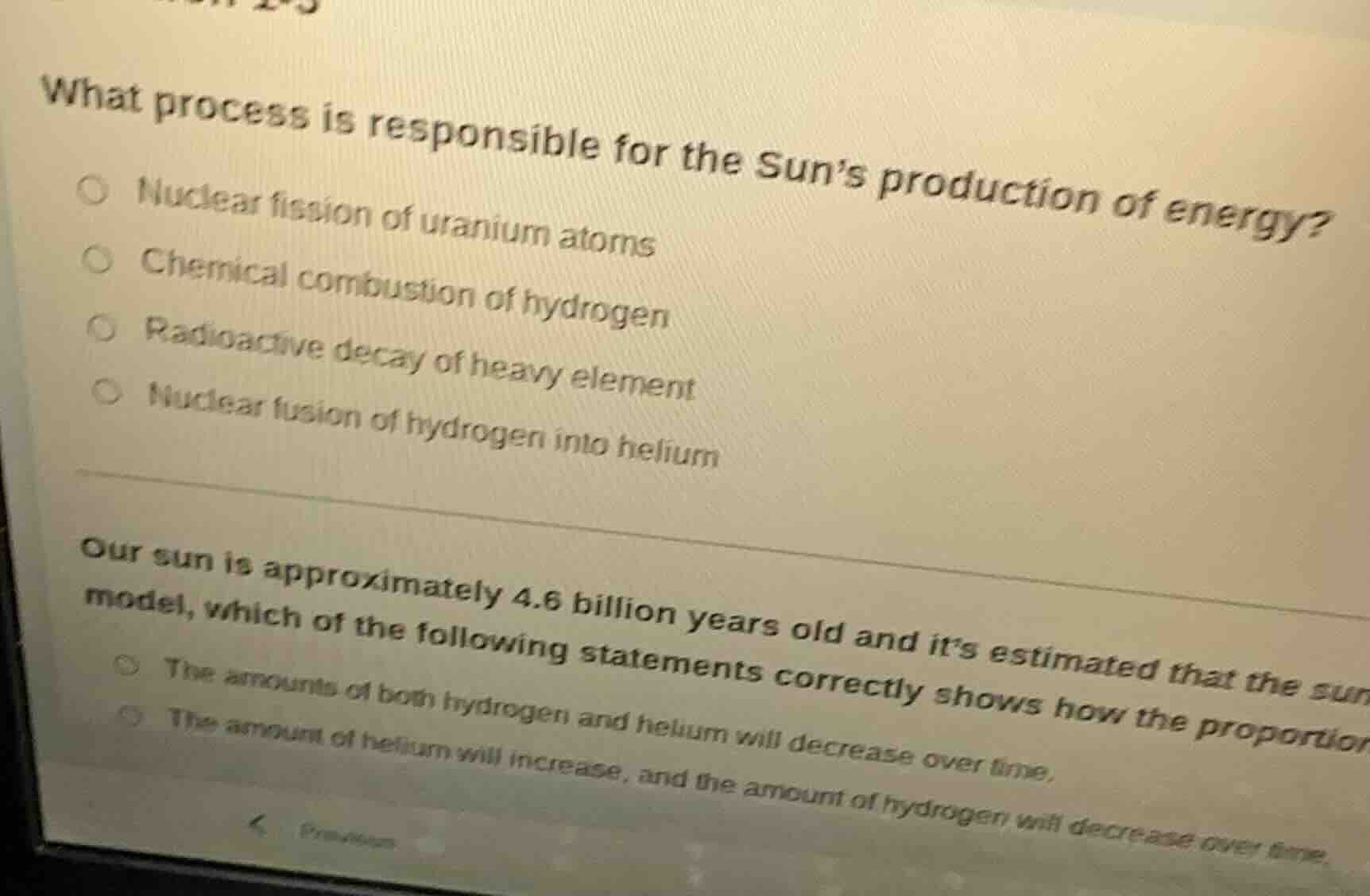 what process is responsible for the sun’s production of energy? ○ nucle…