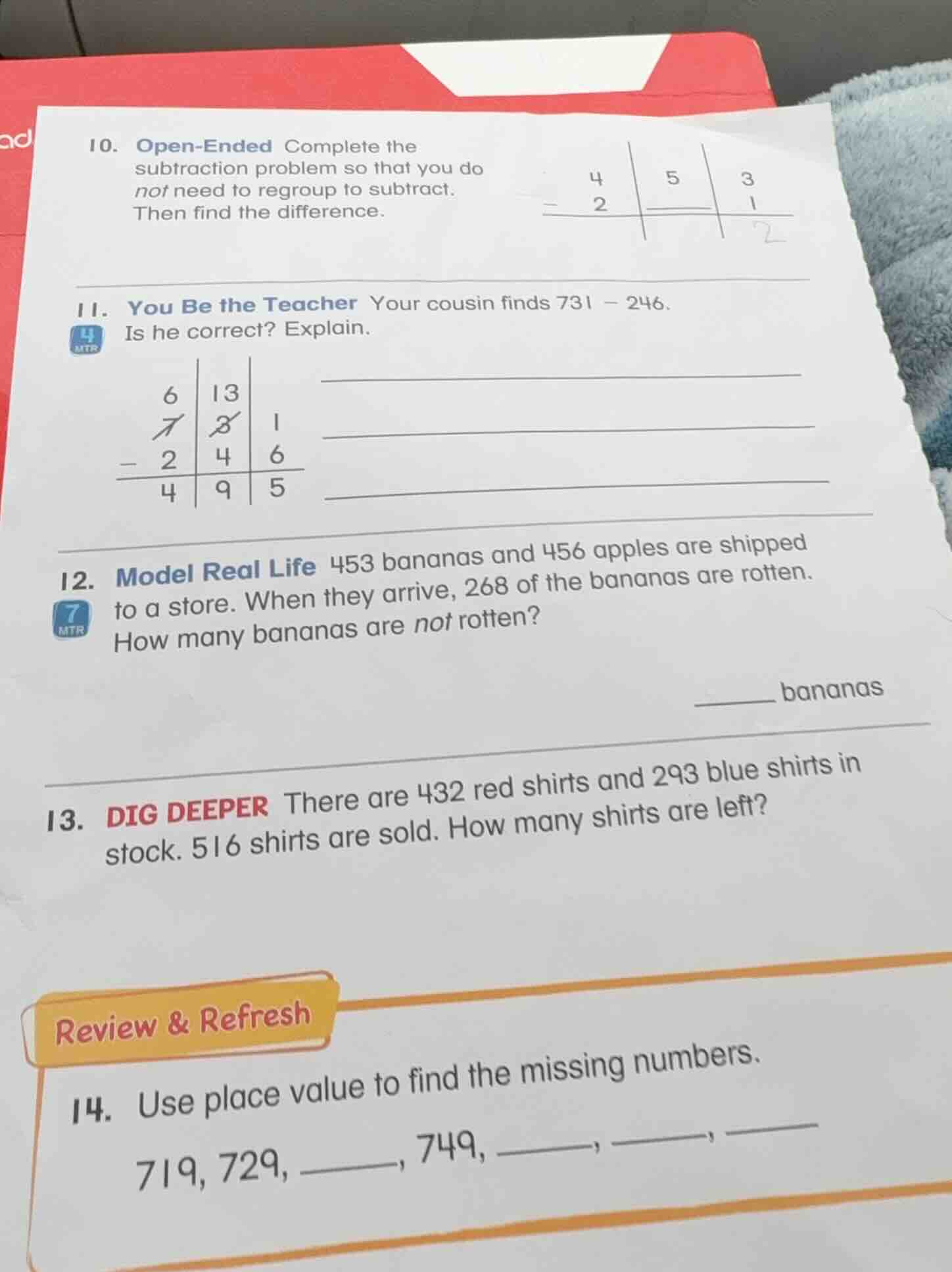 10. open - ended complete the subtraction problem so that you do not ne…