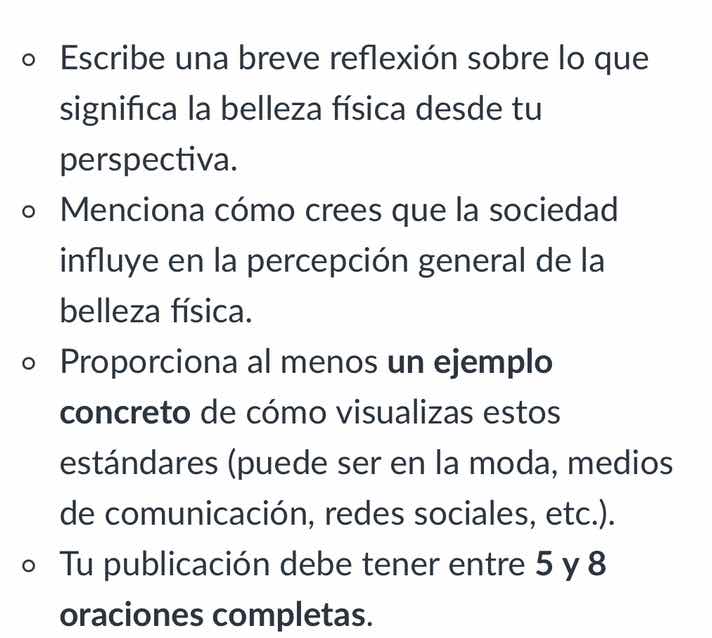 escribe una breve reflexión sobre lo que significa la belleza física de…