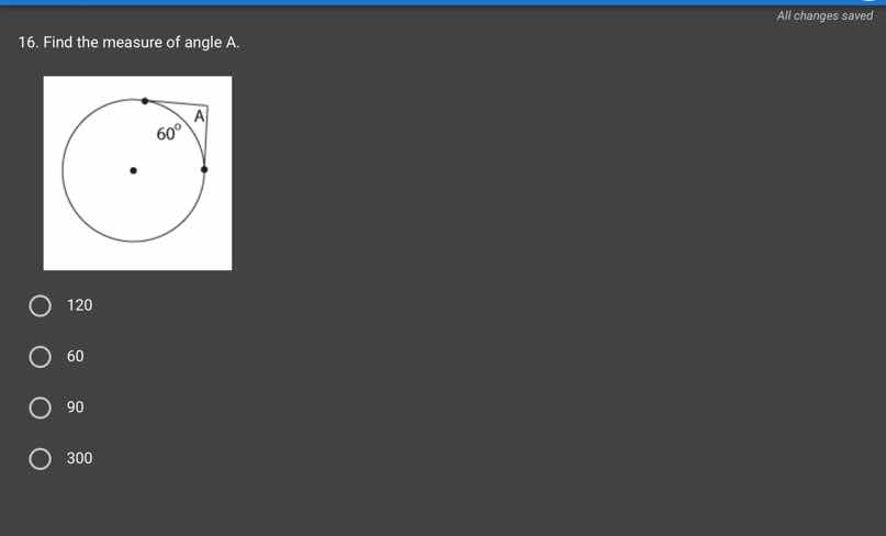 16. find the measure of angle a. image of a circle with a 60° arc and a…