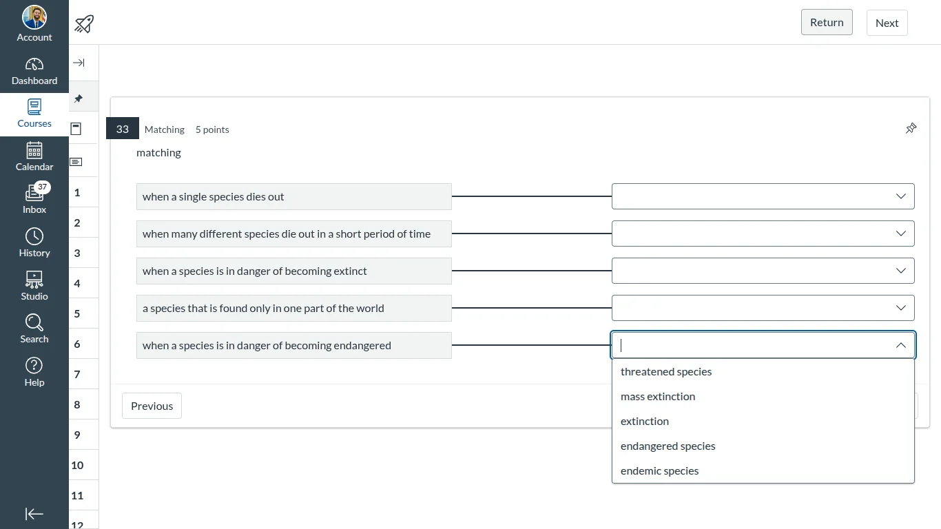 matching 1 when a single species dies out 2 when many different species…
