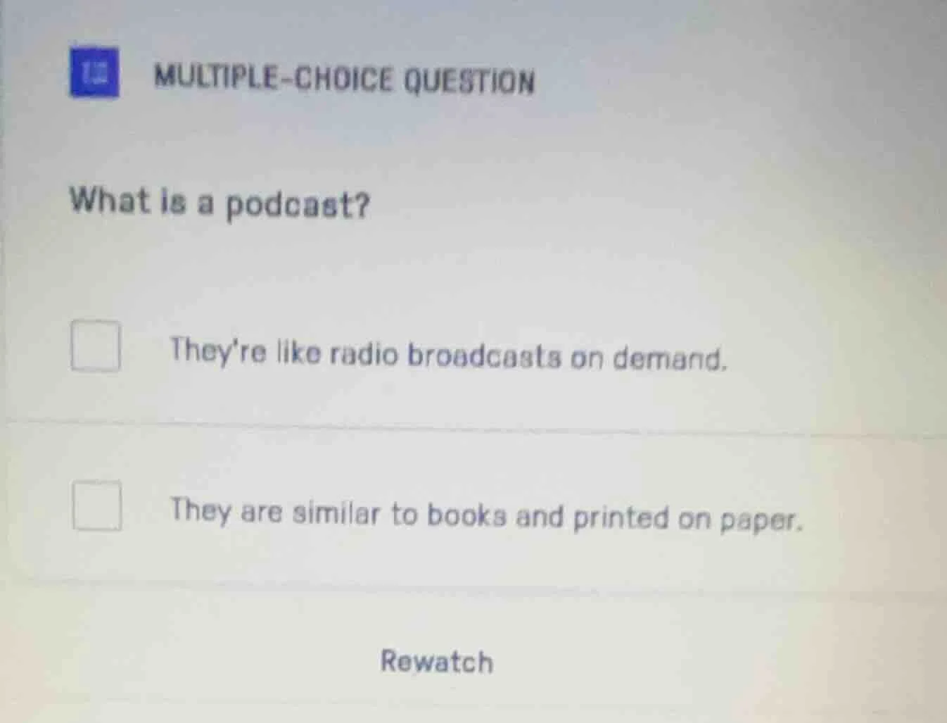 multiple-choice question what is a podcast? theyre like radio broadcast…