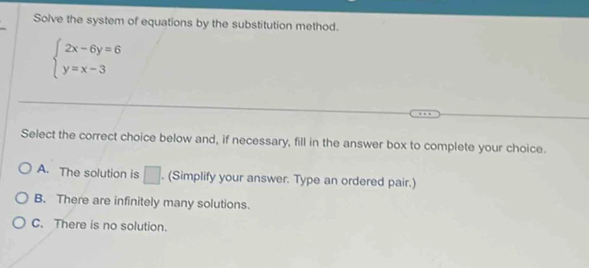 solve the system of equations by the substitution method.\\begin{cases}…
