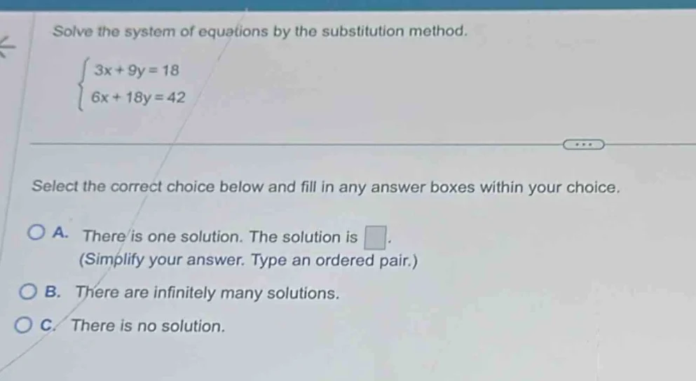 solve the system of equations by the substitution method.\\begin{cases}…