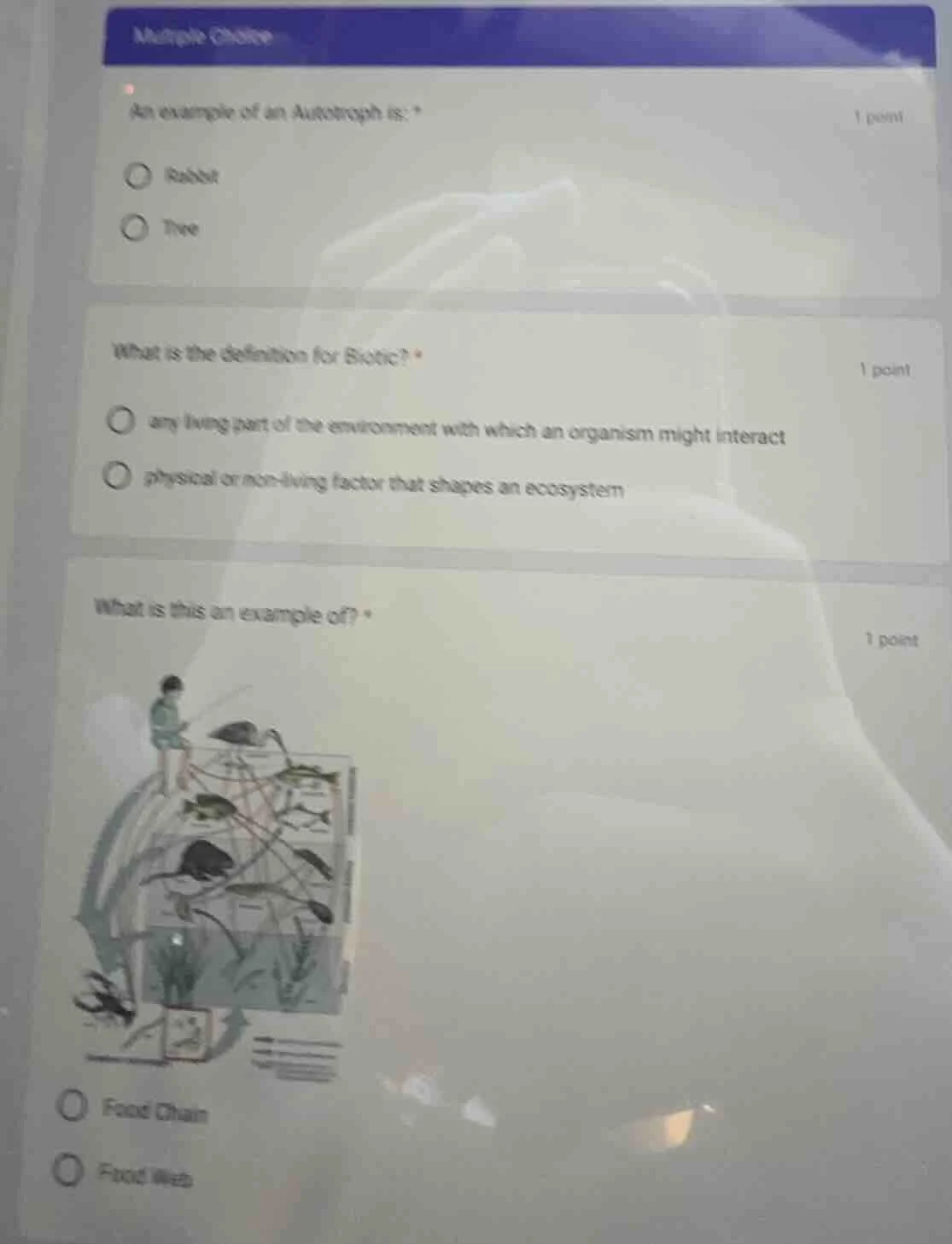 multiple choice an example of an autotroph is: * 1 point ○ rabbit ○ tre…