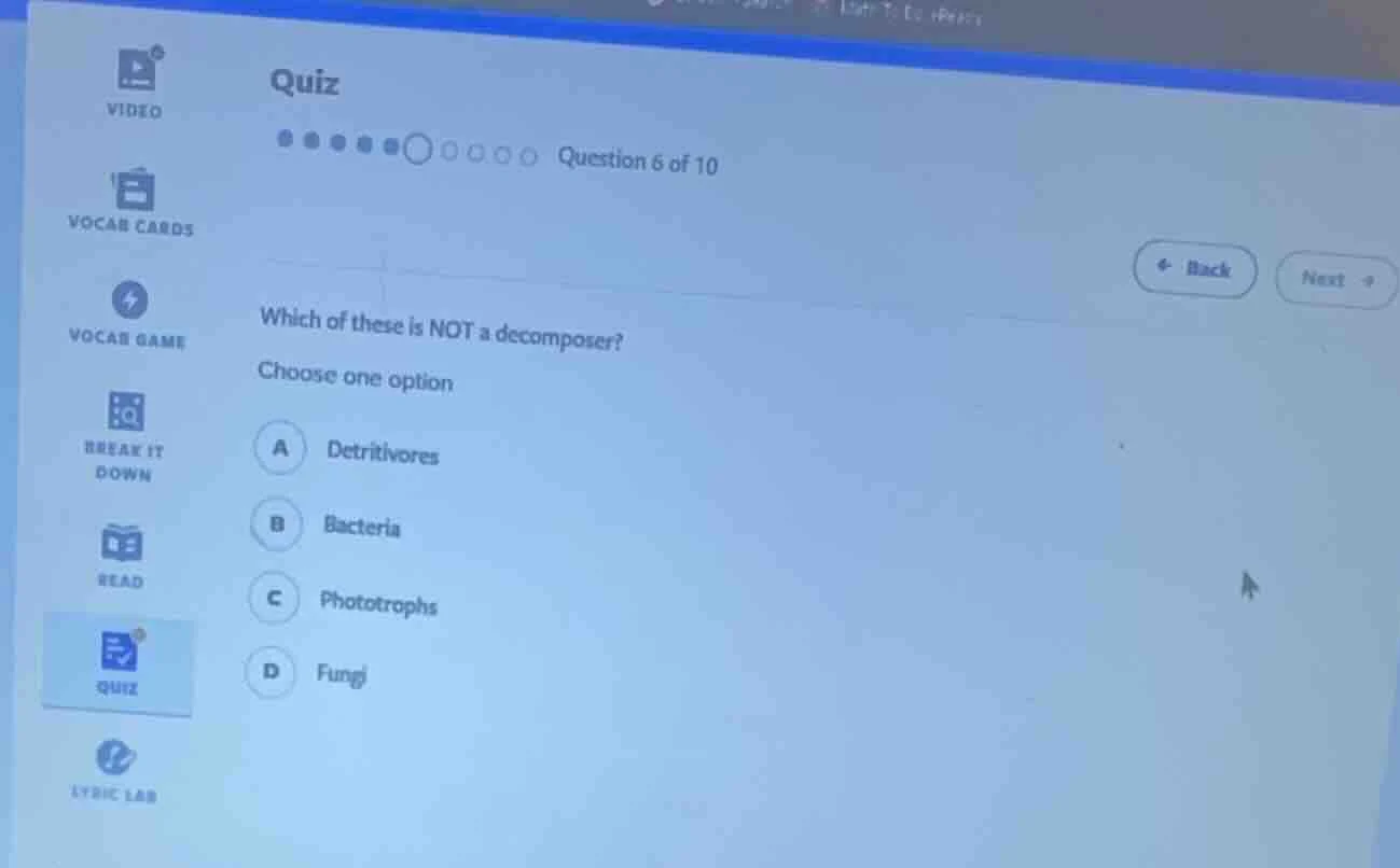 quiz question 6 of 10 which of these is not a decomposer? choose one op…