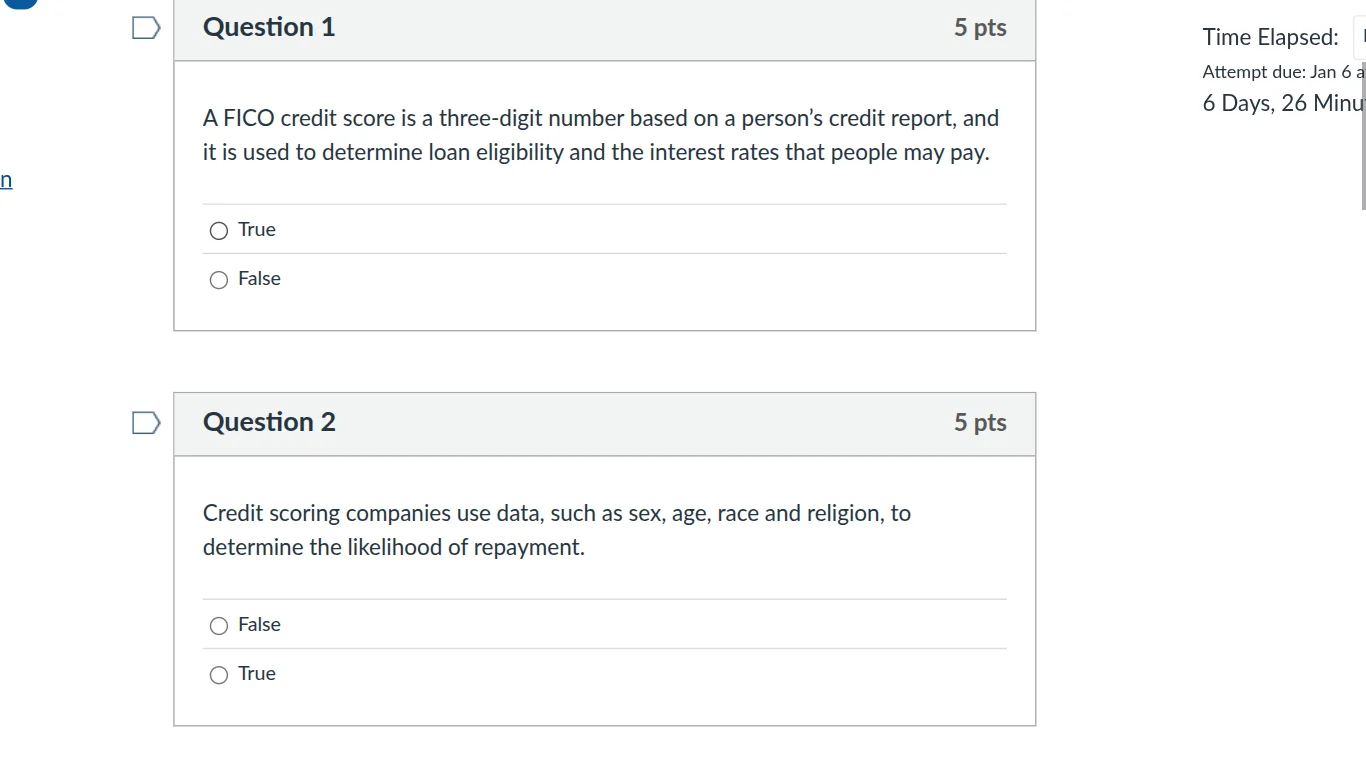 question 1 a fico credit score is a three - digit number based on a per…