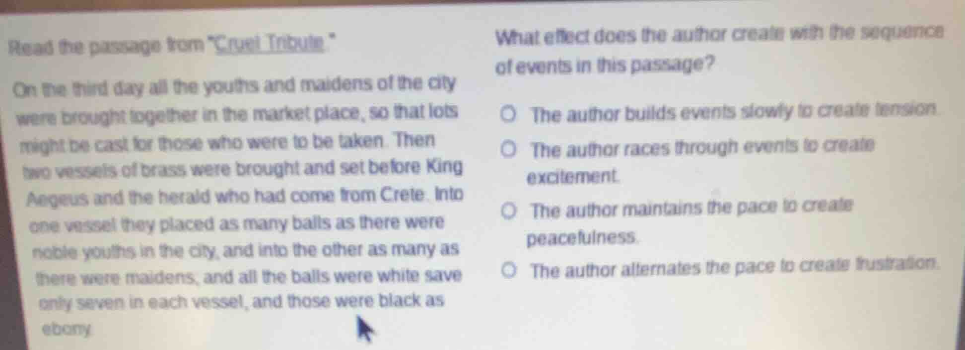 read the passage from \cruel tribute\ on the third day all the youths a…