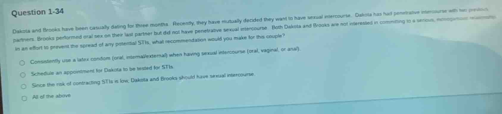 question 1-34 dakota and brooks have been casually dating for three mon…