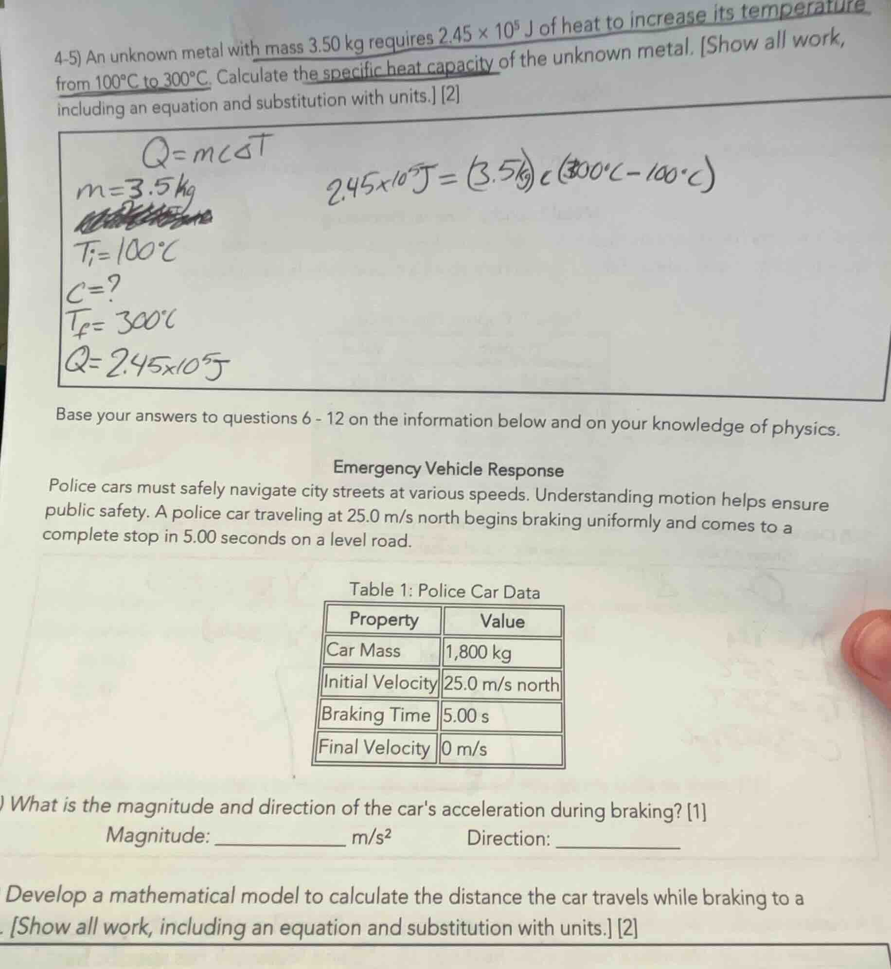 4-5) an unknown metal with mass 3.50 kg requires 2.45 × 10⁵ j of heat t…
