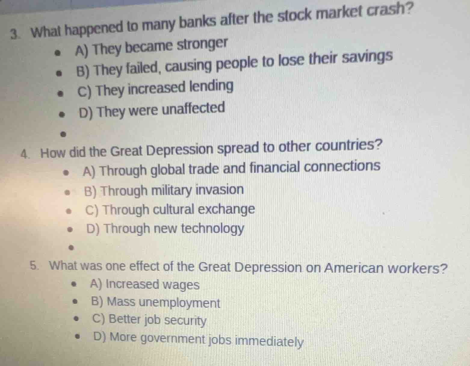 3. what happened to many banks after the stock market crash? - a) they …