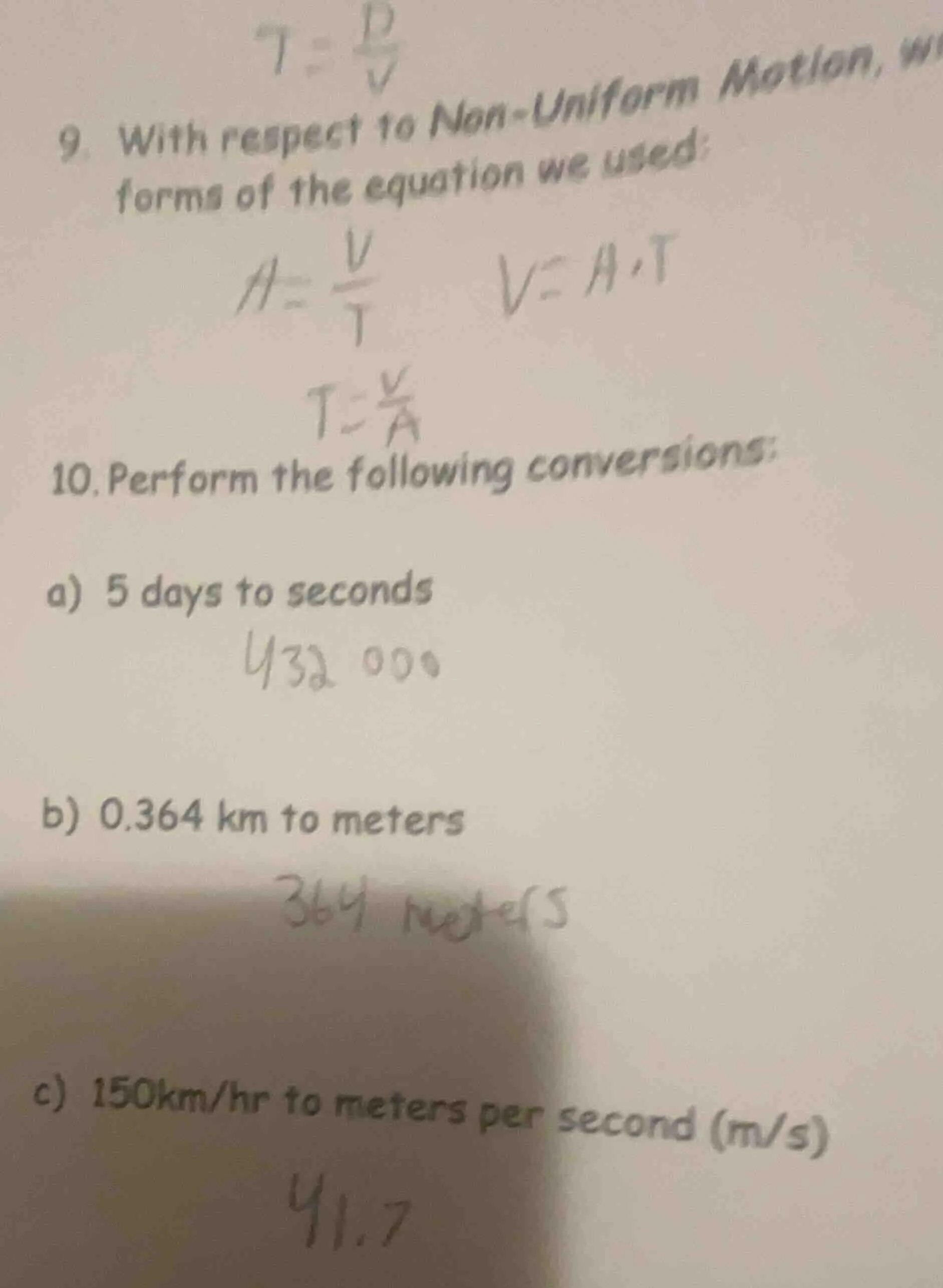9. with respect to non - uniform motion, w forms of the equation we use…