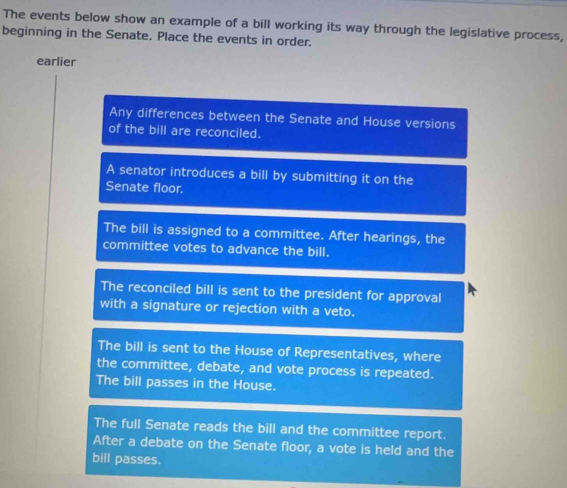 the events below show an example of a bill working its way through the …