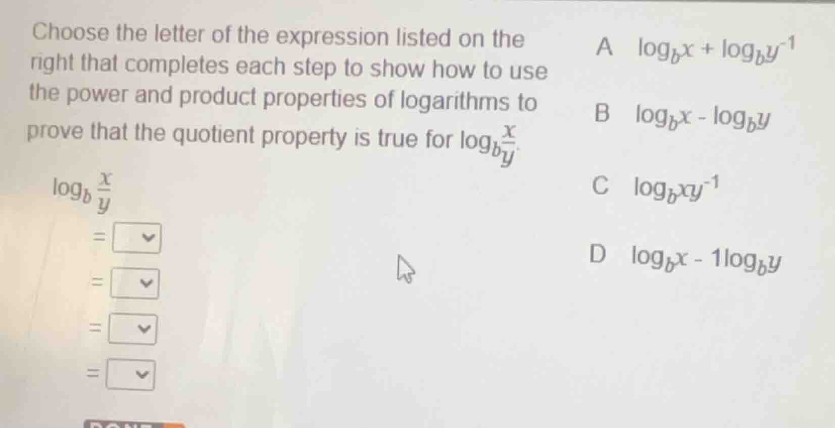 choose the letter of the expression listed on the right that completes …