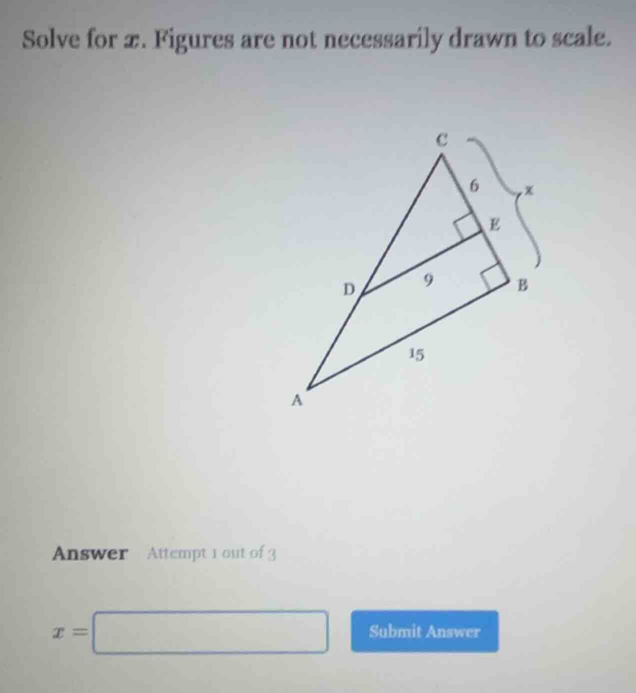 solve for x. figures are not necessarily drawn to scale. (image of a tr…