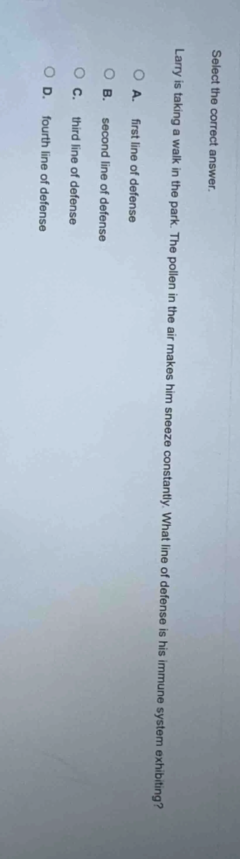 select the correct answer. larry is taking a walk in the park. the poll…