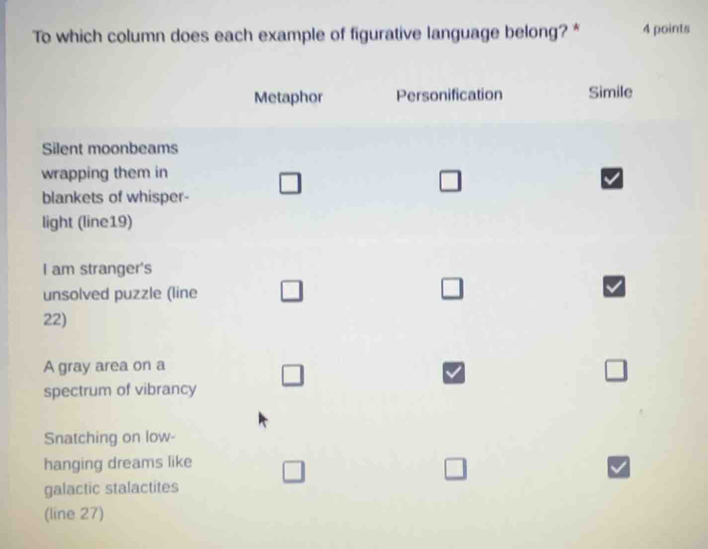 to which column does each example of figurative language belong? * 4 po…