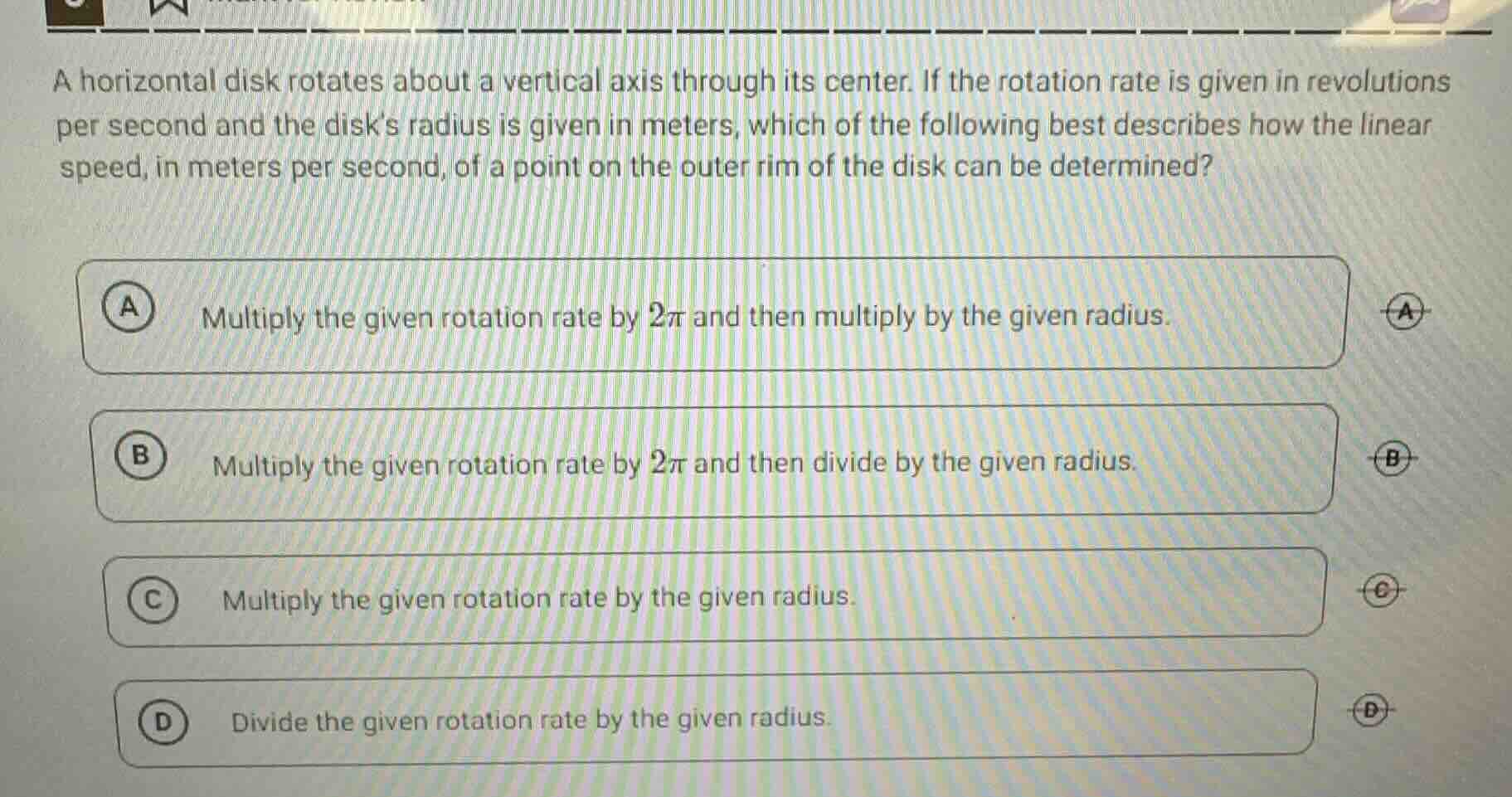 a horizontal disk rotates about a vertical axis through its center. if …