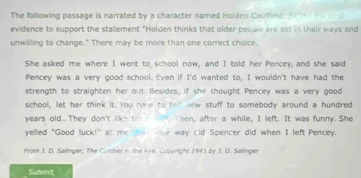 the following passage is narrated by a character named holden caulfield…