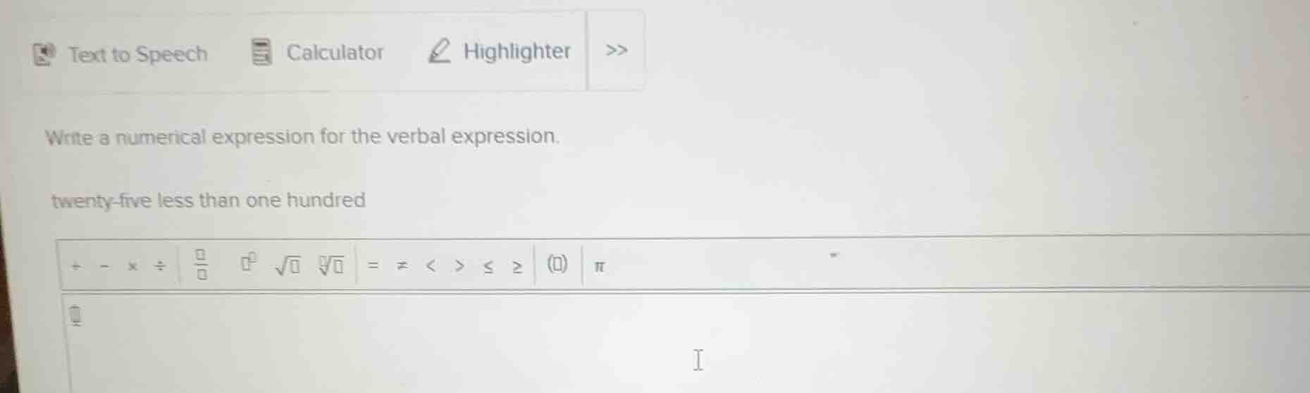 write a numerical expression for the verbal expression. twenty - five l…