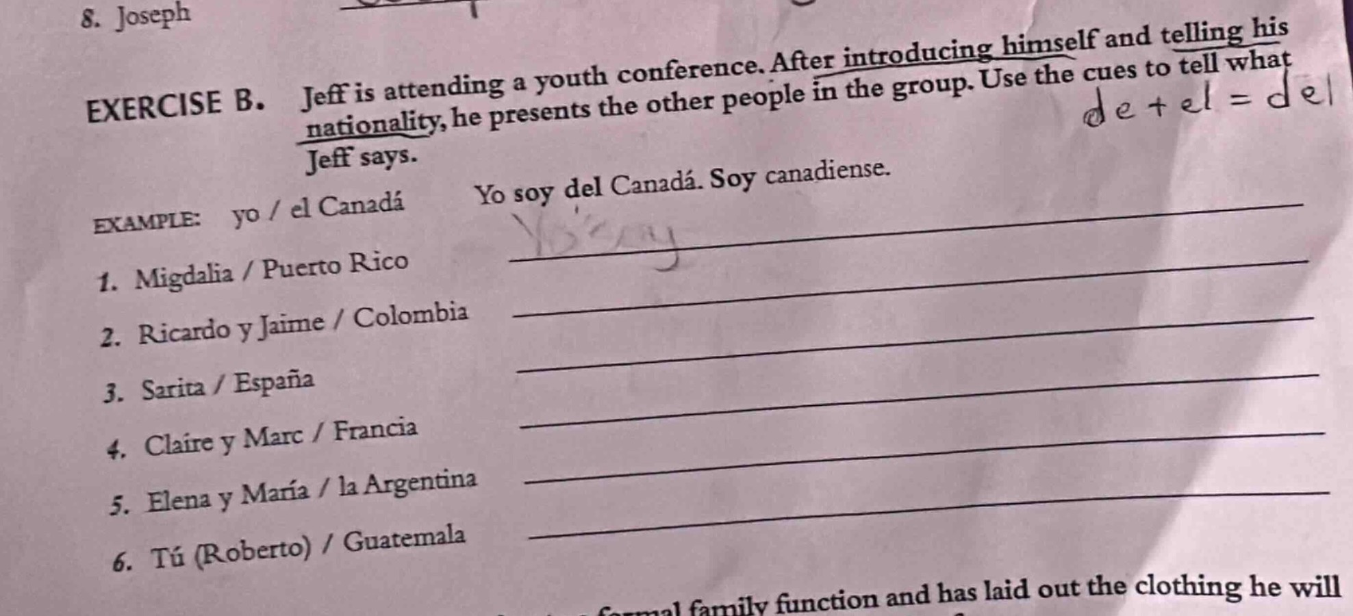 exercise b. jeff is attending a youth conference. after introducing him…