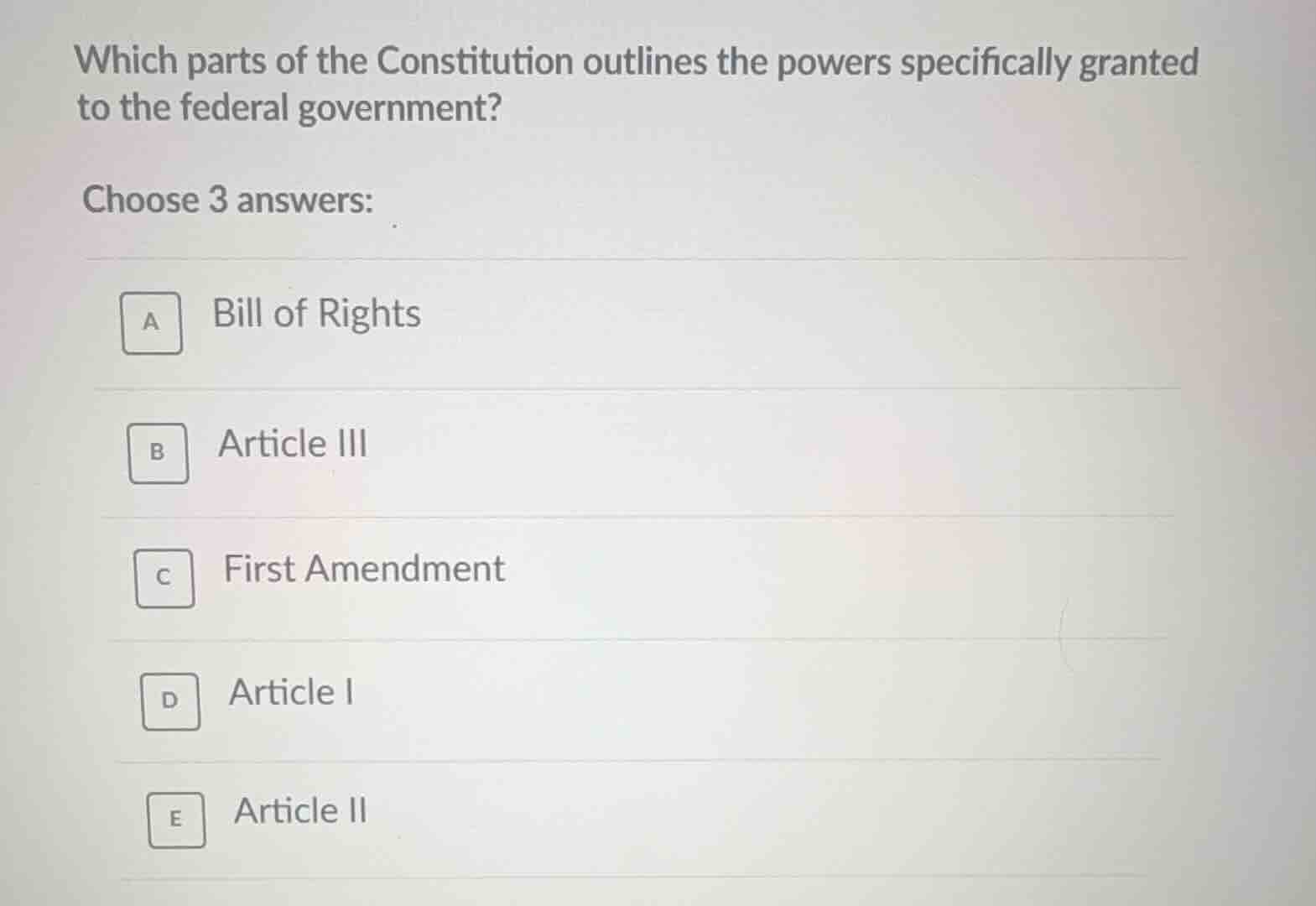 which parts of the constitution outlines the powers specifically grante…