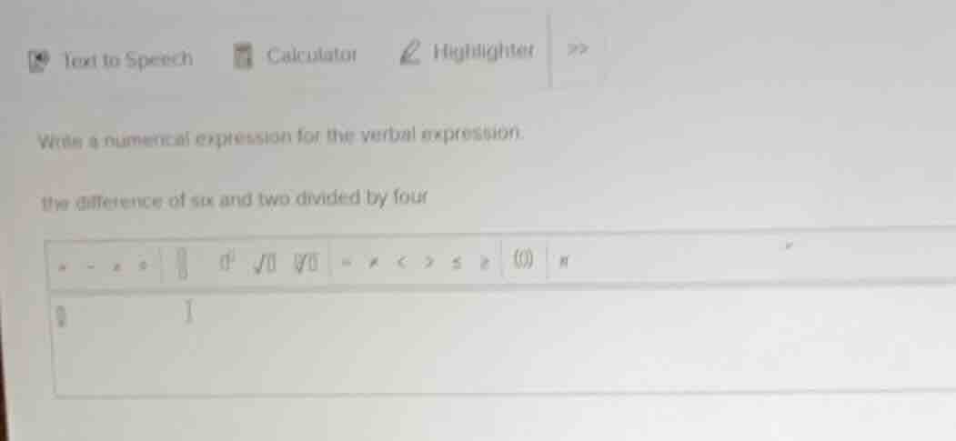 write a numerical expression for the verbal expression. the difference …