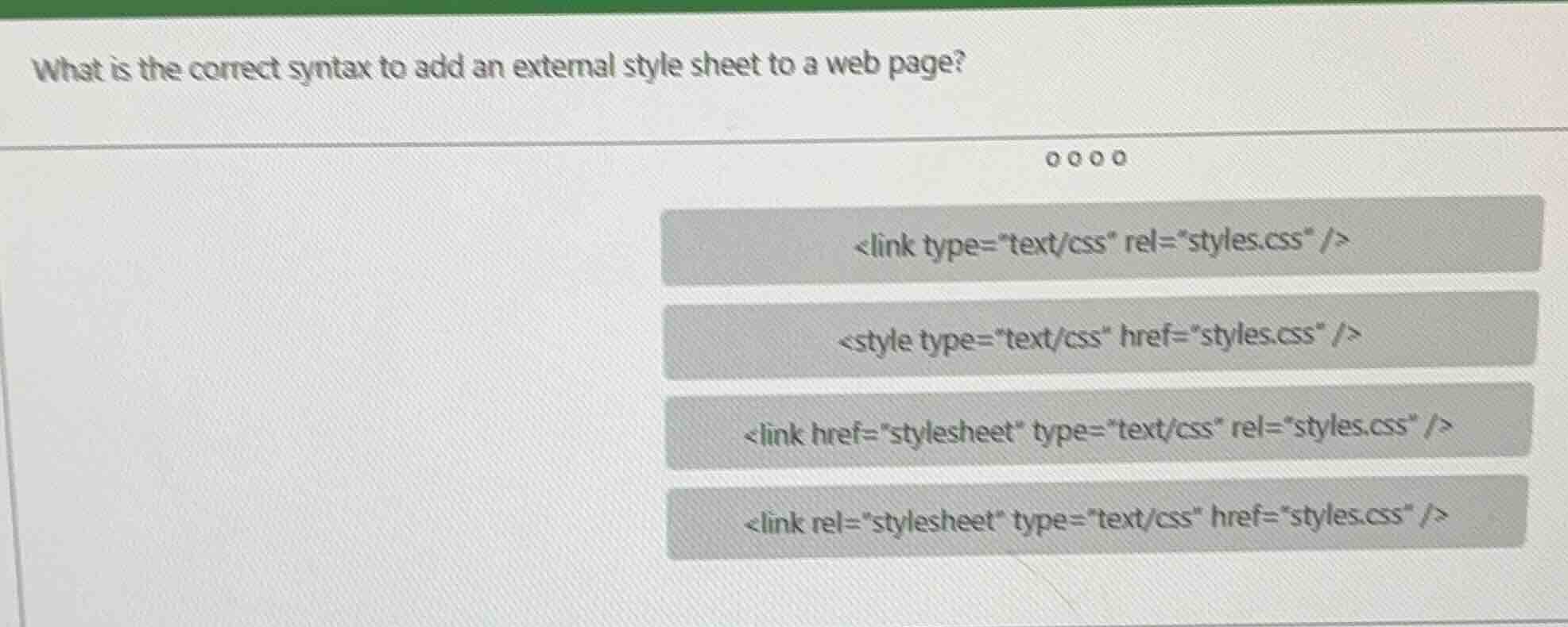 what is the correct syntax to add an external style sheet to a web page…