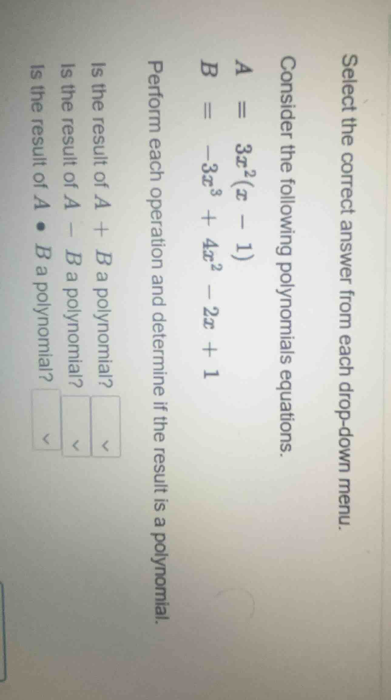select the correct answer from each dropdown menu. consider the followi…