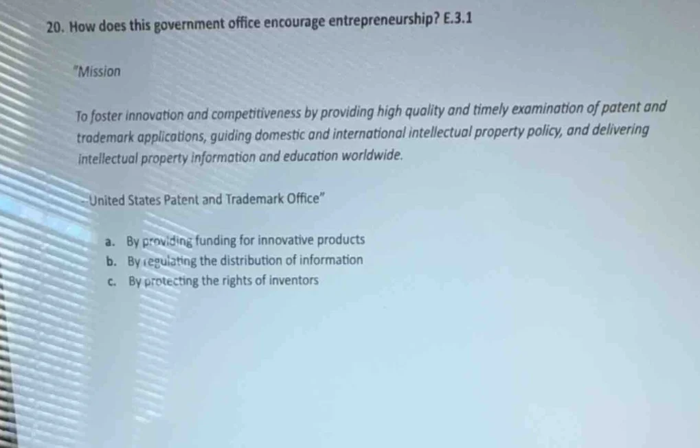 20. how does this government office encourage entrepreneurship? e.3.1 \…