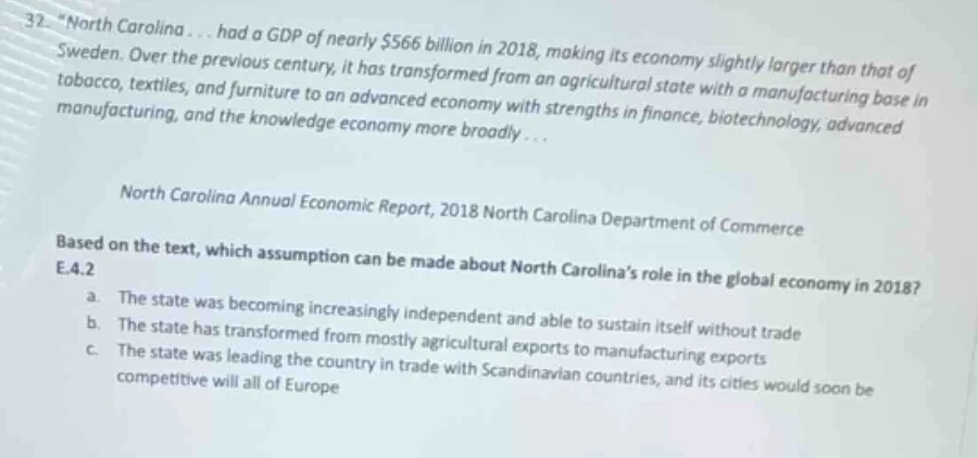 32. orth carolina... had a gdp of nearly $566 billion in 2018, making i…