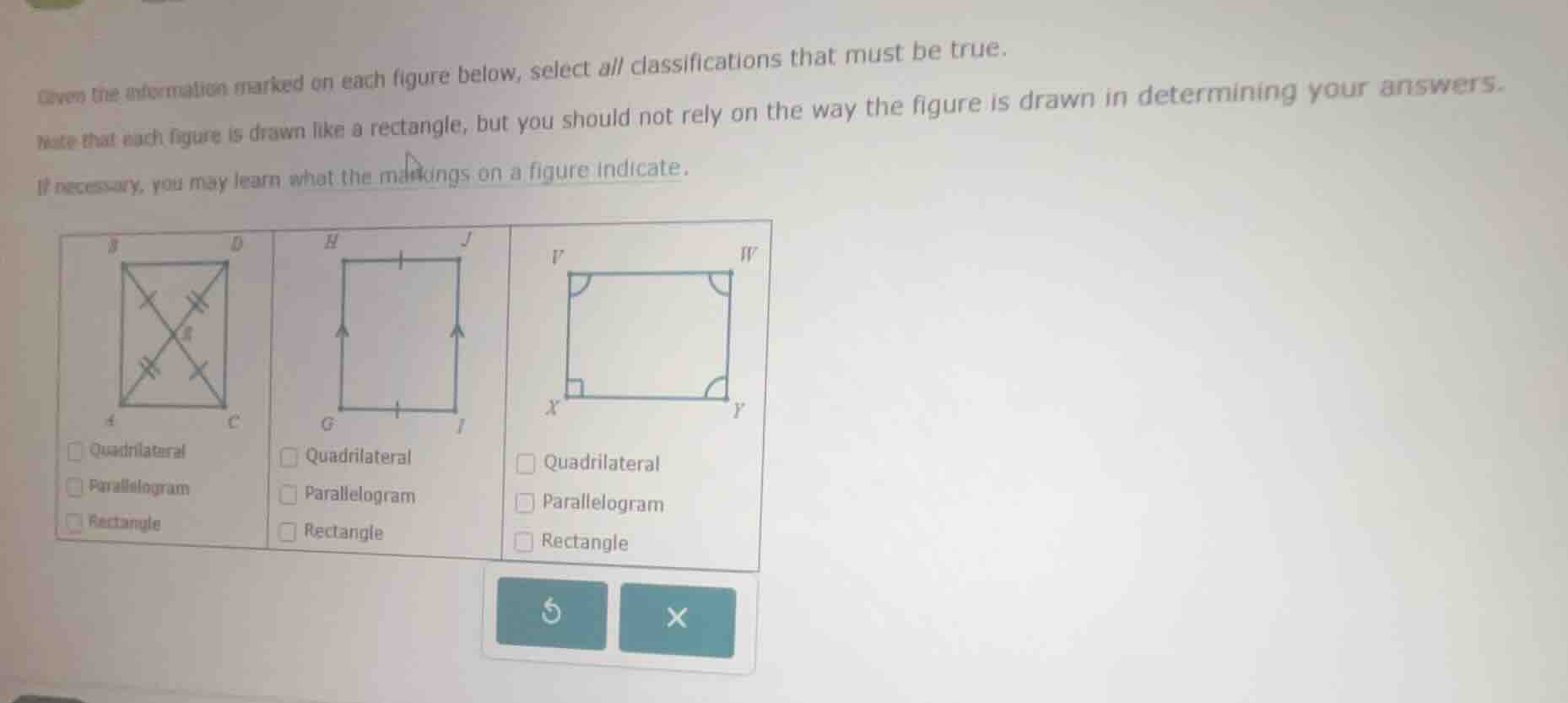 given the information marked on each figure below, select all classific…
