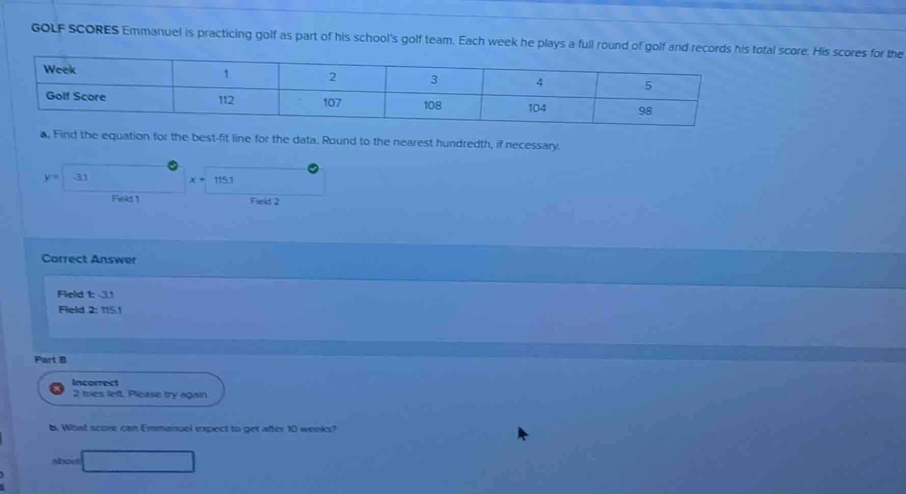 golf scores emmanuel is practicing golf as part of his schools golf tea…