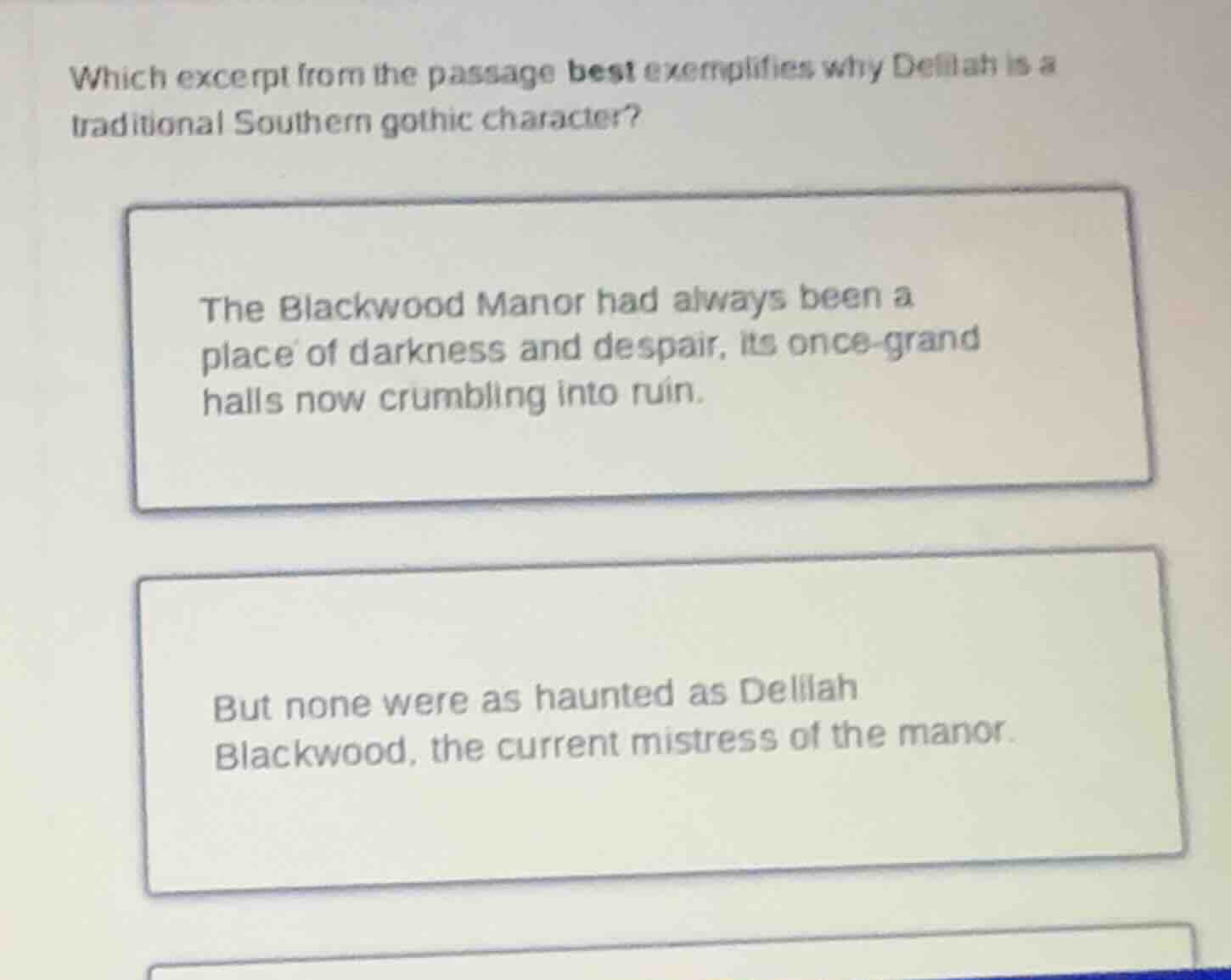 which excerpt from the passage best exemplifies why delilah is a tradit…