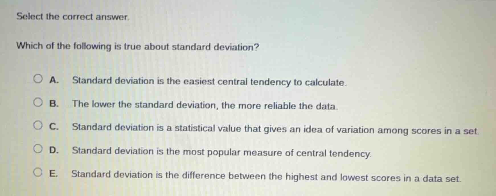 select the correct answer. which of the following is true about standar…