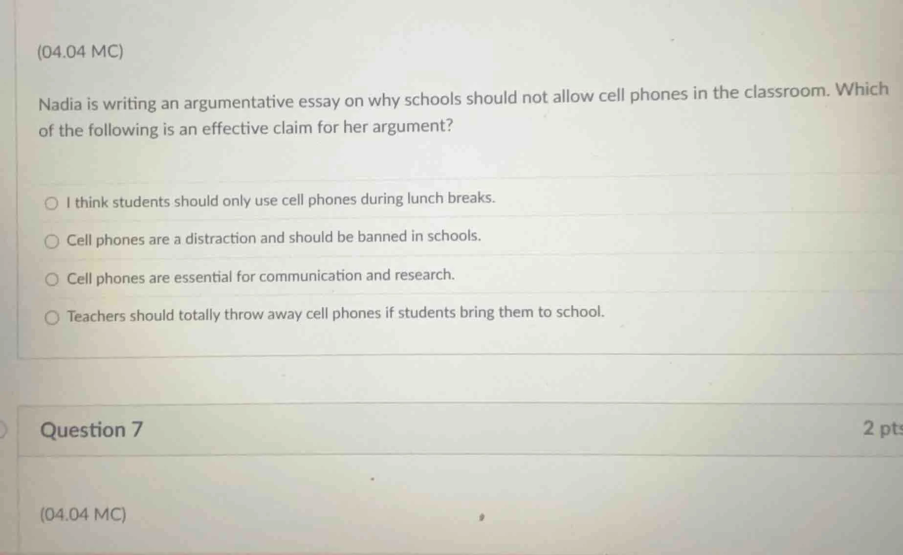 (04.04 mc) nadia is writing an argumentative essay on why schools shoul…