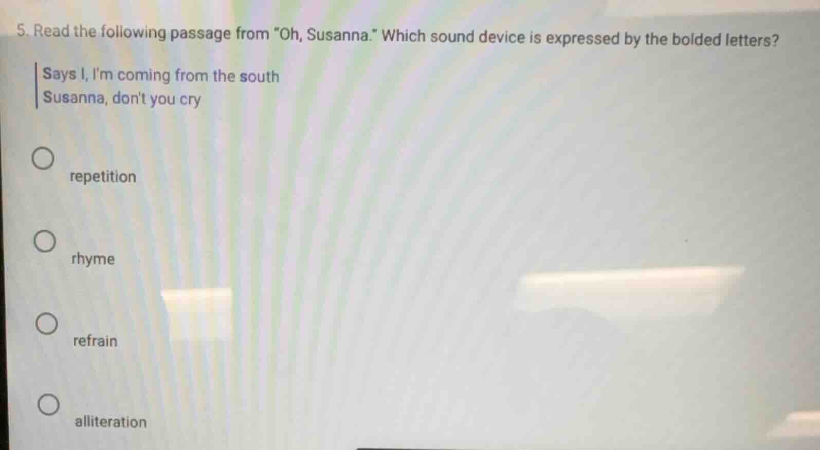 5. read the following passage from \oh, susanna.\ which sound device is…