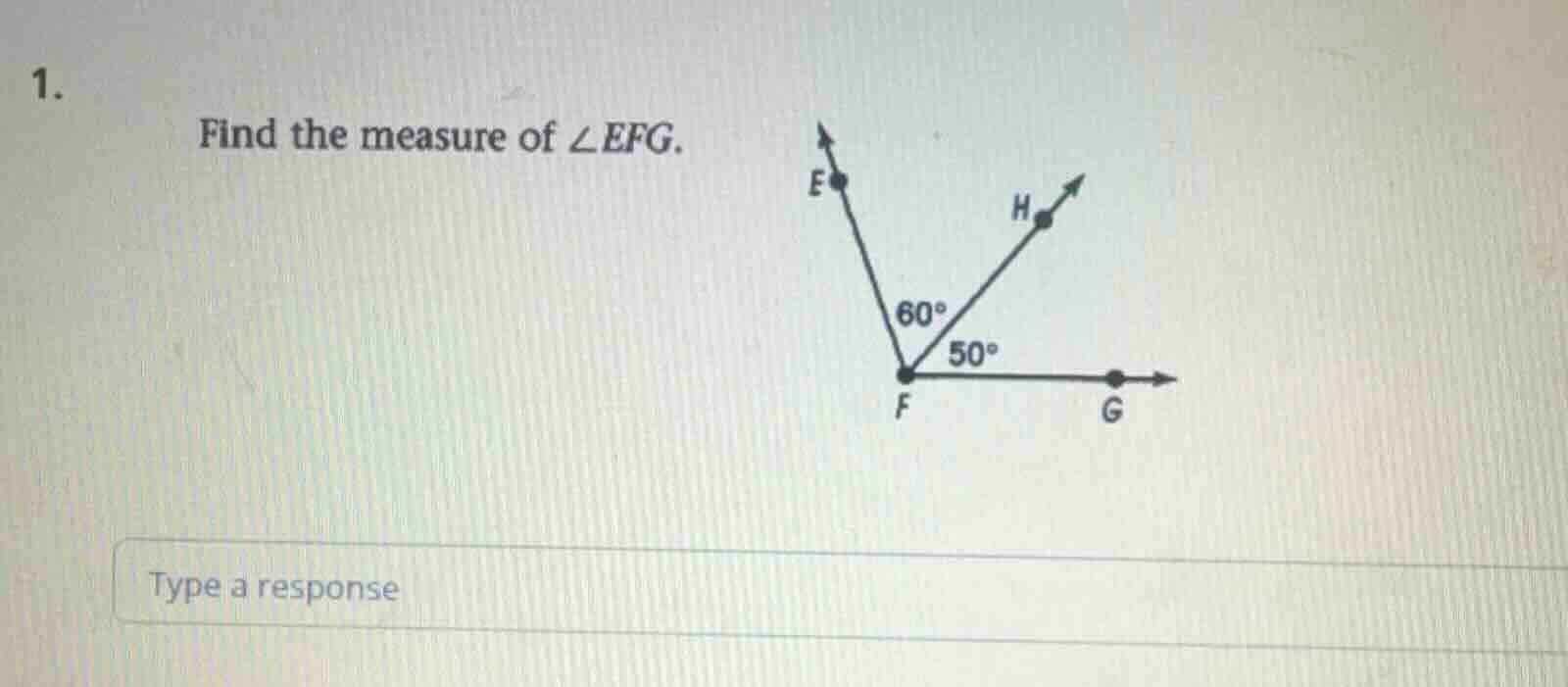 1. find the measure of $\\angle efg$.
