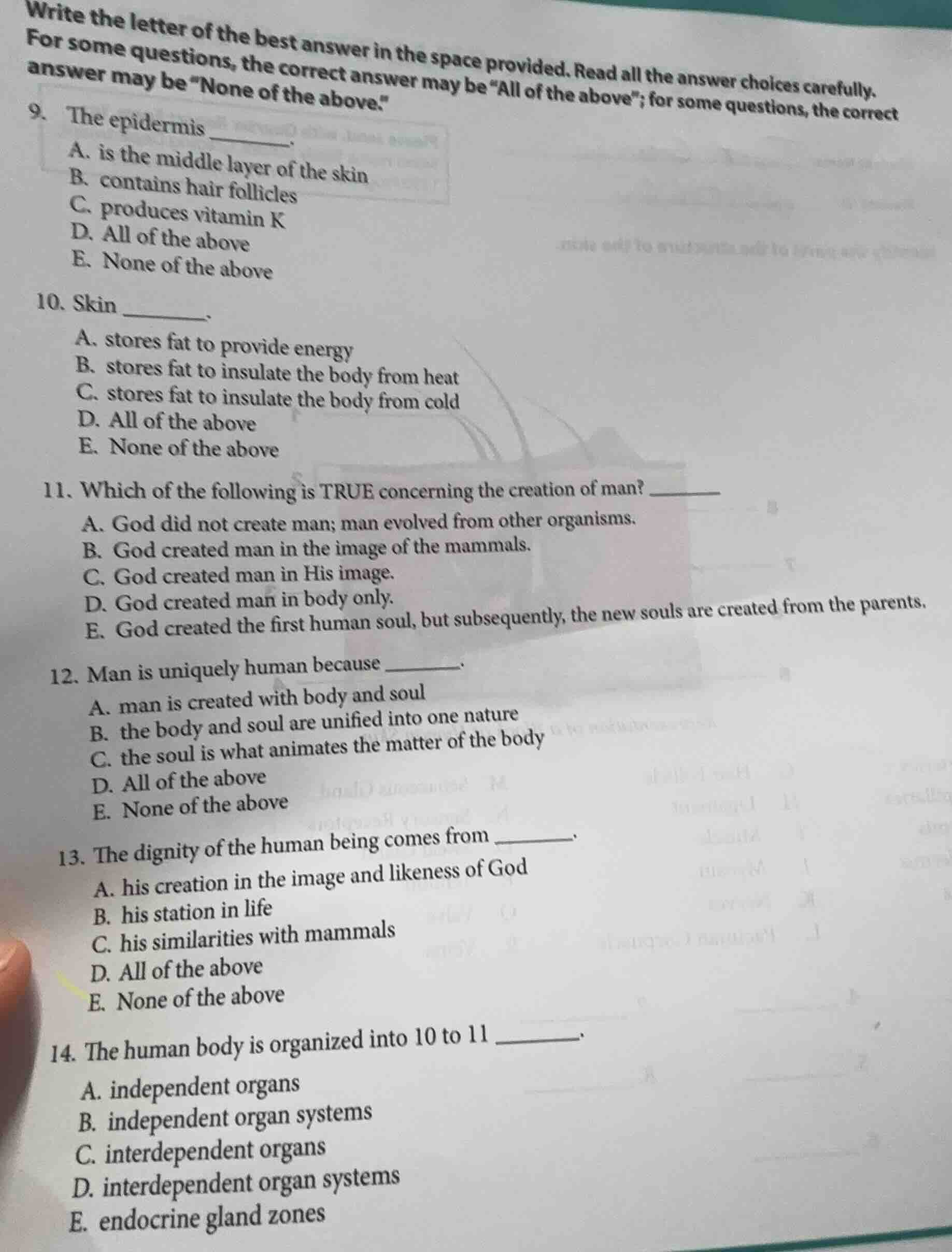 write the letter of the best answer in the space provided. read all the…