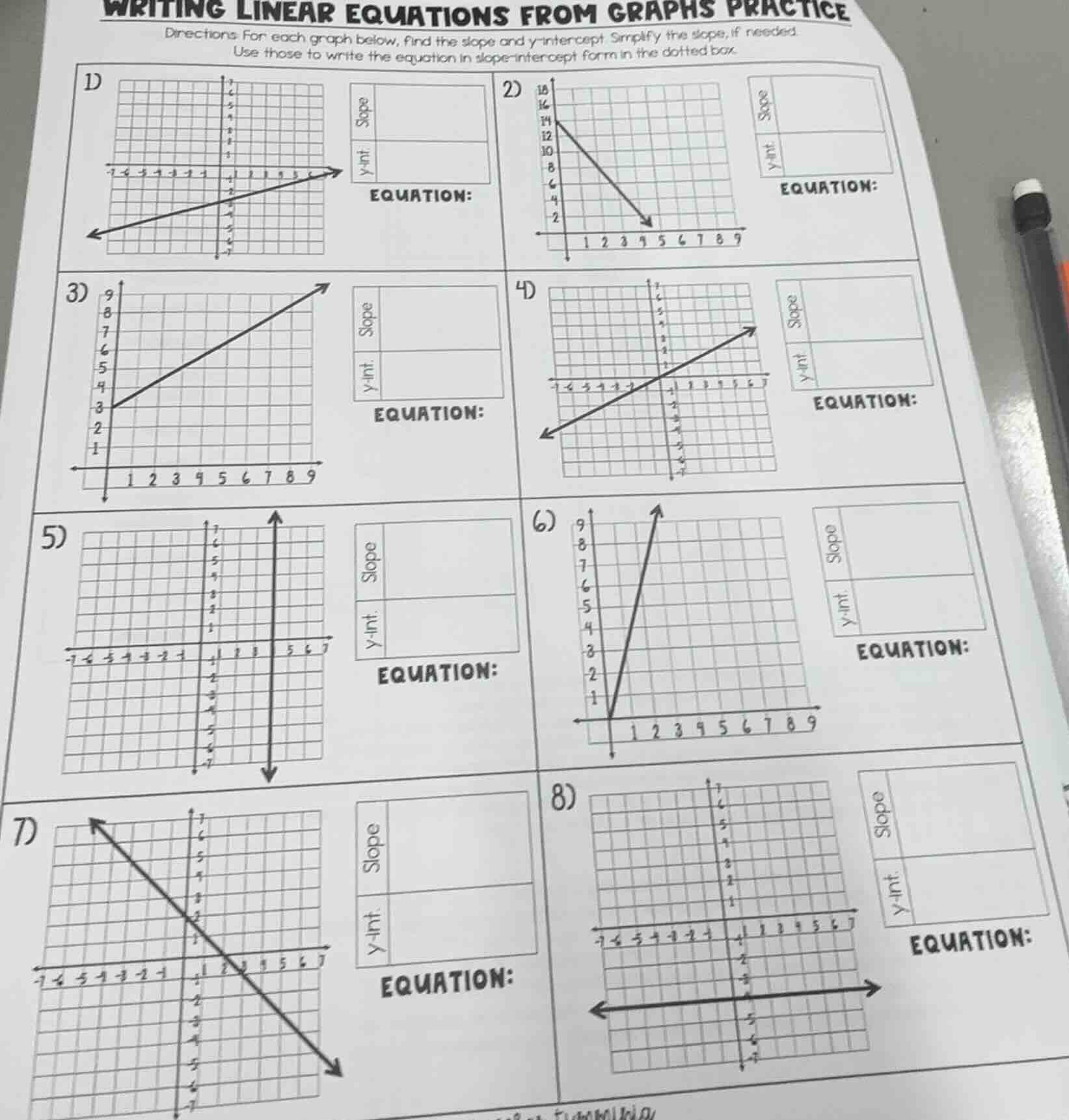 writing linear equations from graphs practice directions: for each grap…
