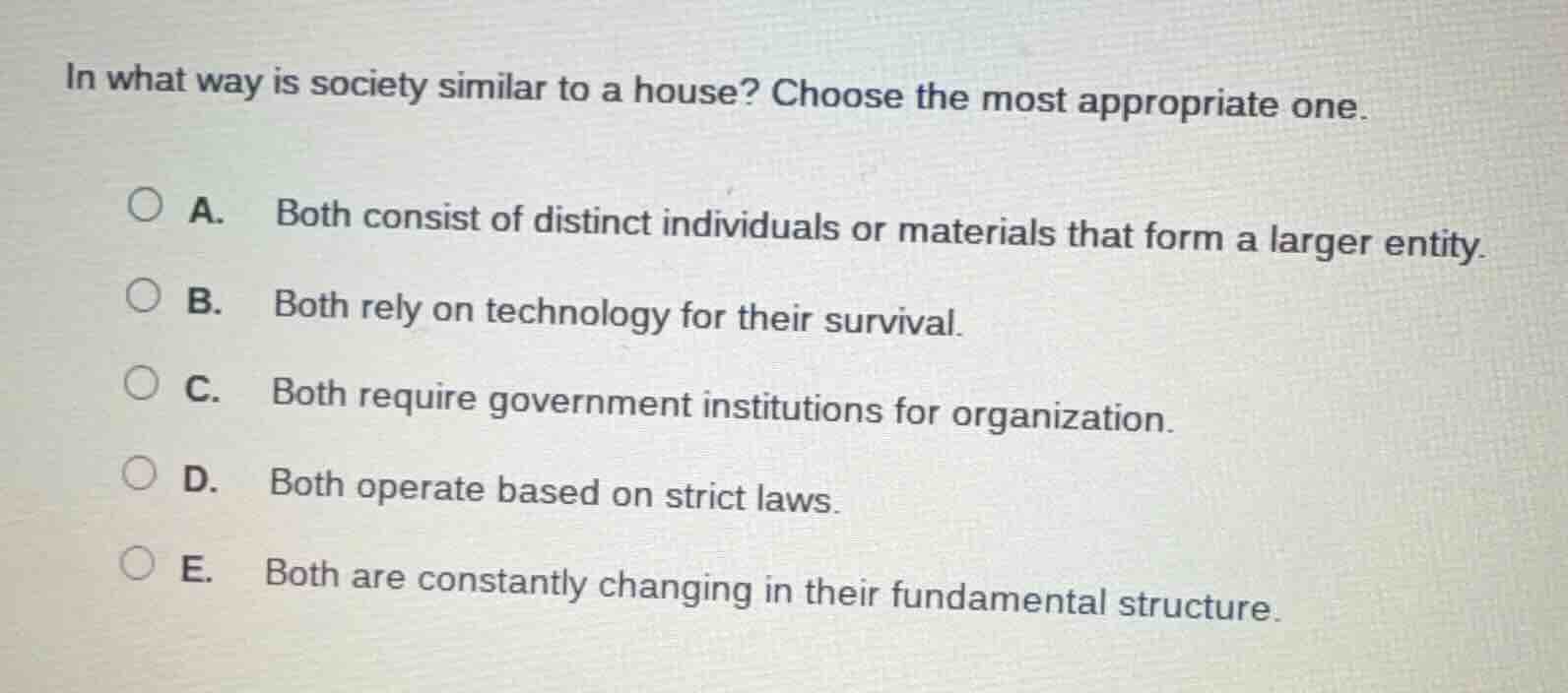in what way is society similar to a house? choose the most appropriate …