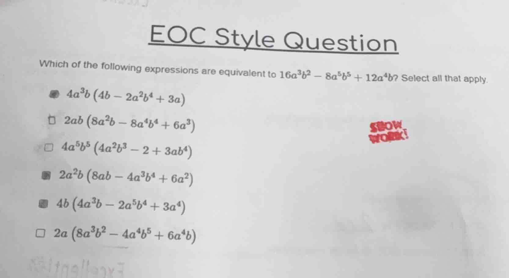eoc style question which of the following expressions are equivalent to…