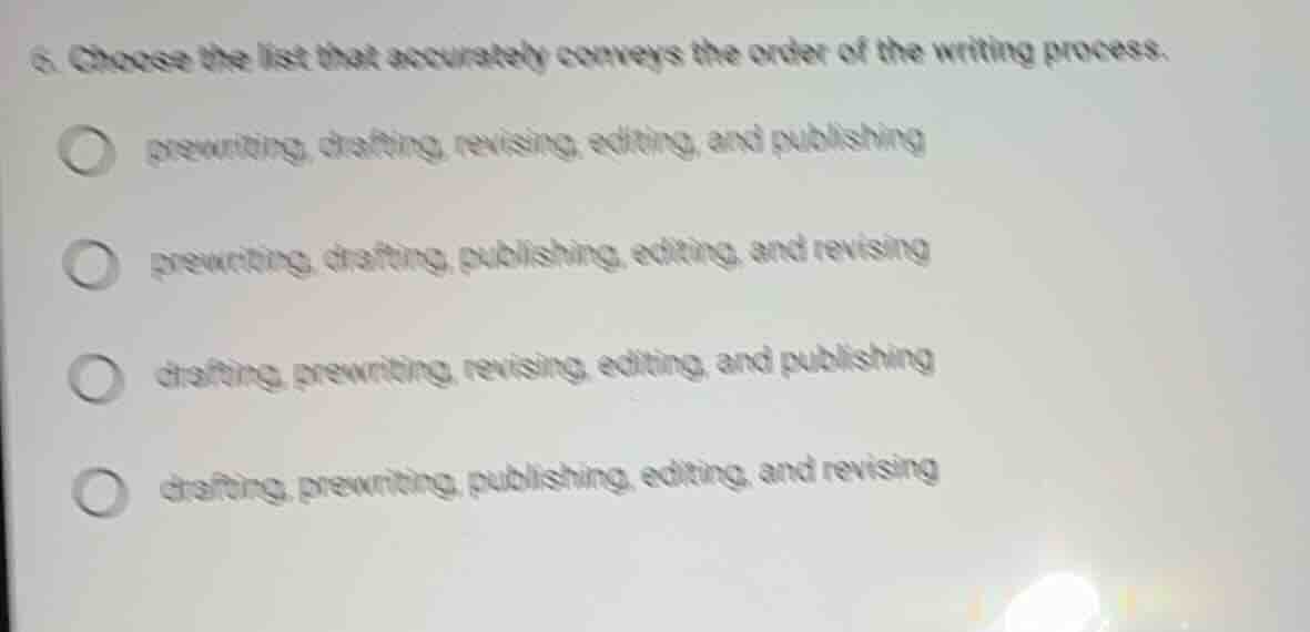 6. choose the list that accurately conveys the order of the writing pro…