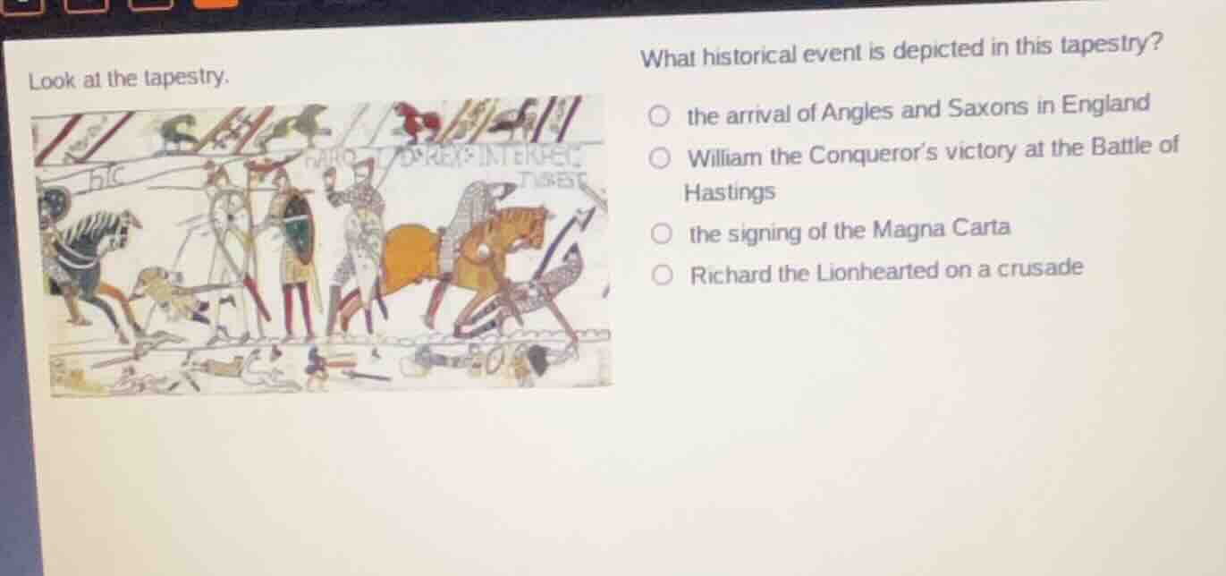 look at the tapestry. what historical event is depicted in this tapestr…