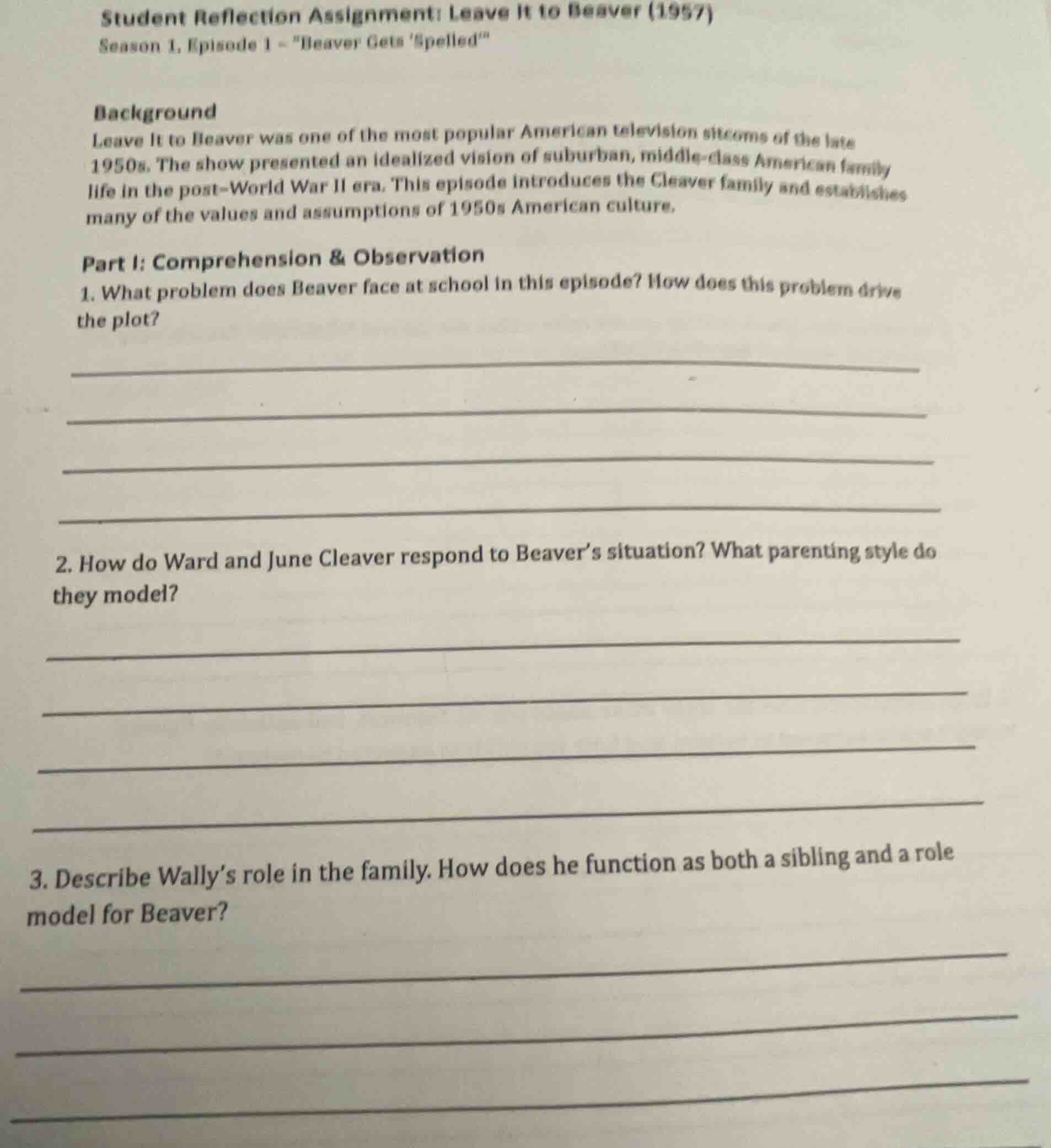 student reflection assignment: leave it to beaver (1957) season 1, epis…