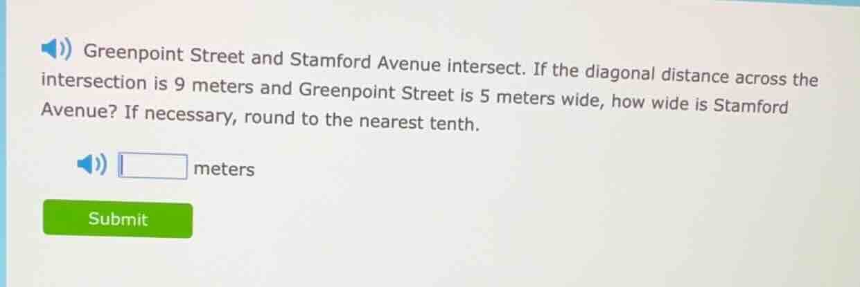 greenpoint street and stamford avenue intersect. if the diagonal distan…