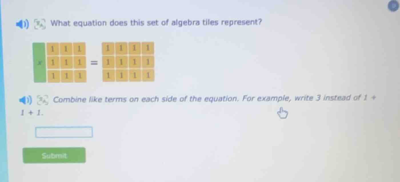 what equation does this set of algebra tiles represent? algebra tiles i…