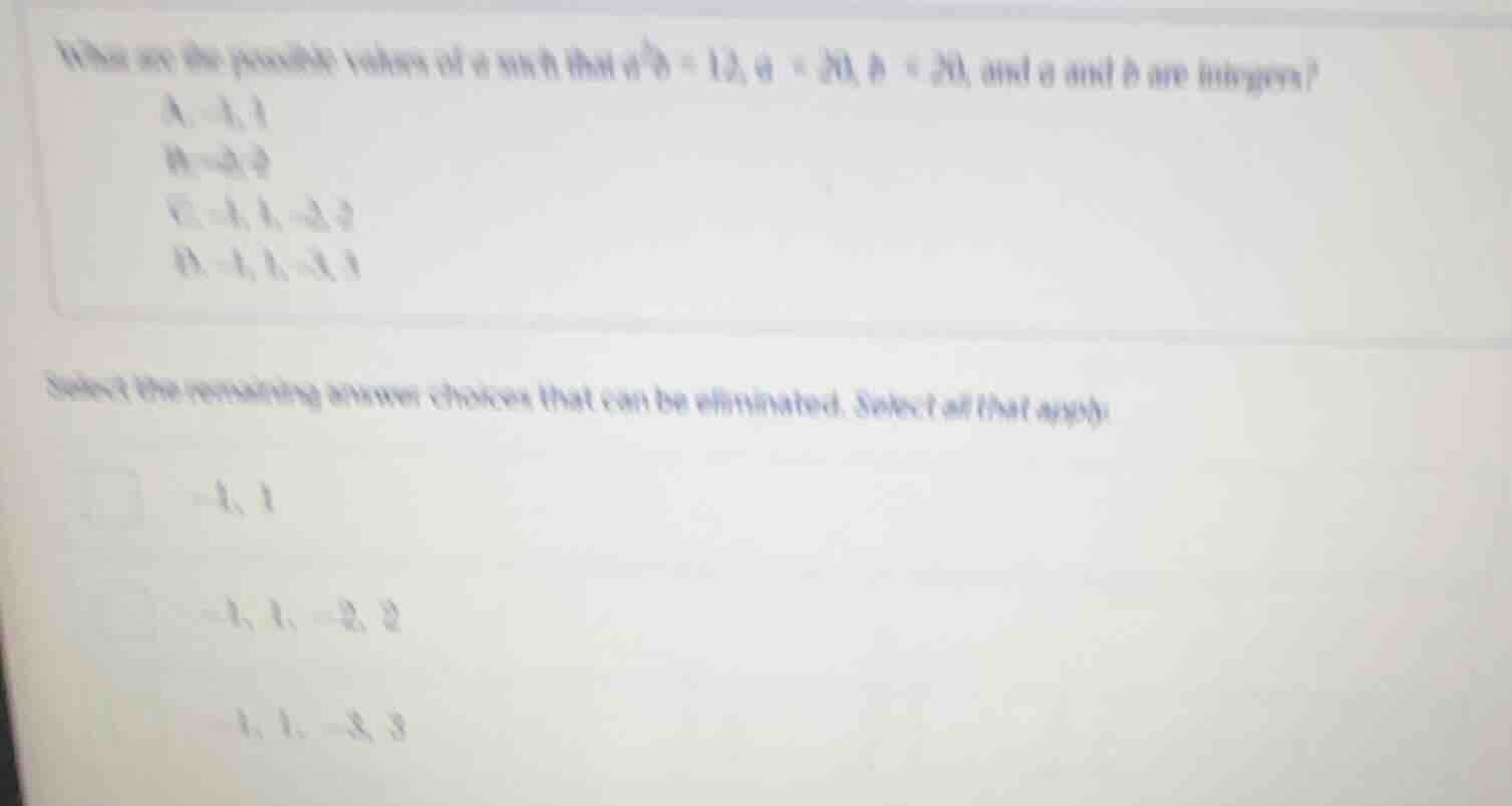 what are the possible values of a such that ( a^2 b = 12 ), ( |a| < 20 …
