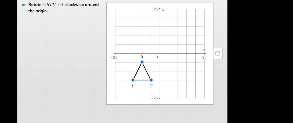 rotate △stu 90° clockwise around the origin.